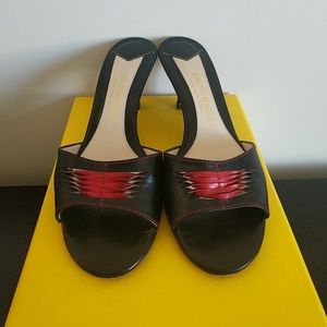 Bruno Magli black kitten heel slides